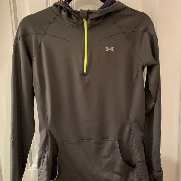 Under Armour athelicwear, sz small, slate grey, hood, EUC, acid green accent - Picture 3 of 13